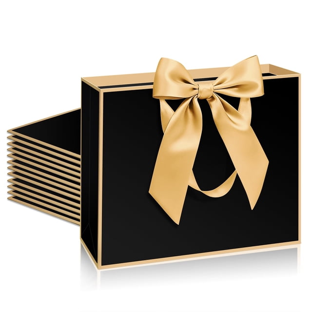 Bolsas de regalo Patdefie negras con asa 32 x 25 x 11 cm, paquete de 12