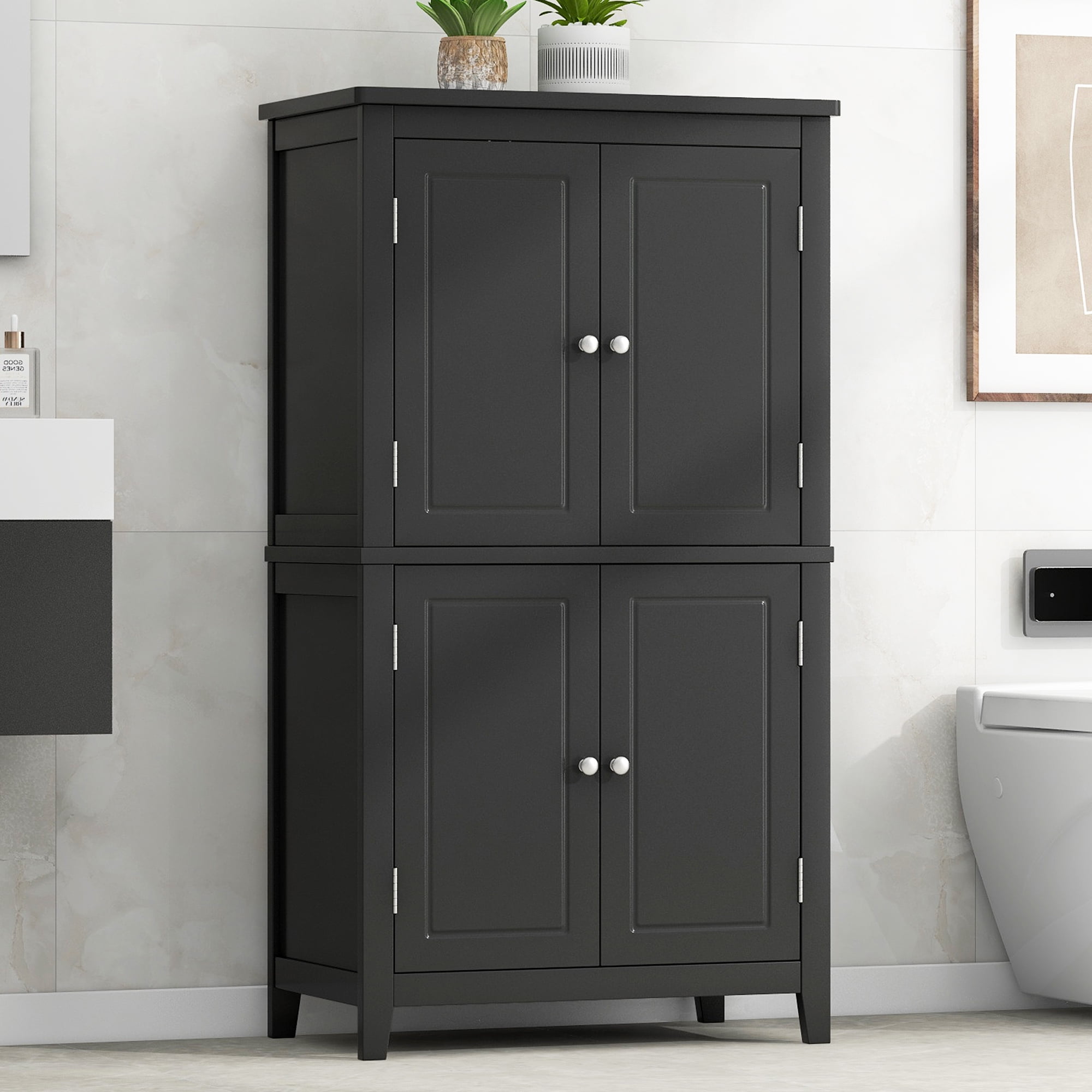 Alvantor Bathroom Cabinet with Adjustable Shelf, Freestanding Wooden Storage Cabinet for Living Room Black