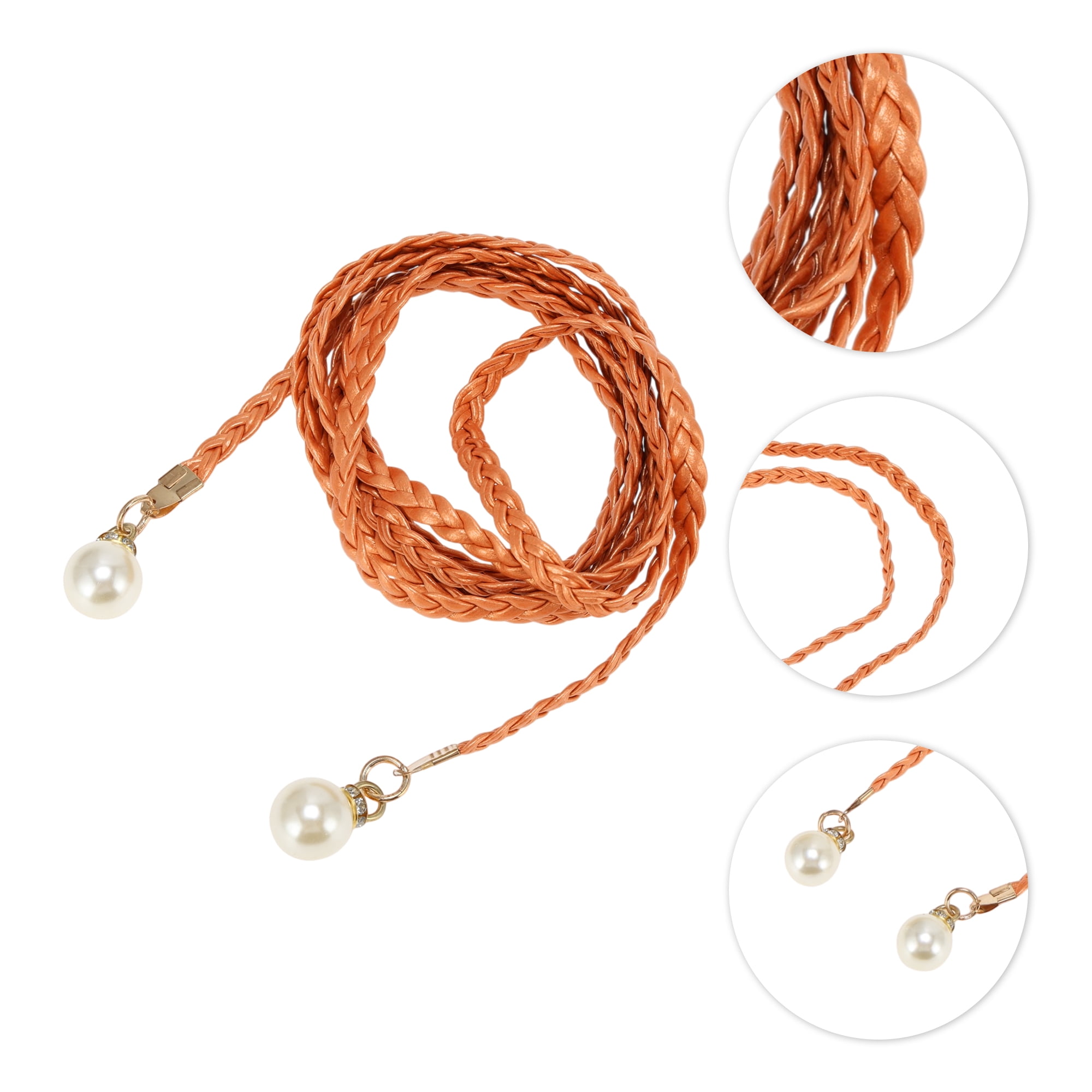 Unique Bargains Stylish Pearl Braiding Woven Rope Belt for Fashionable Outfits 1 Pc Orange