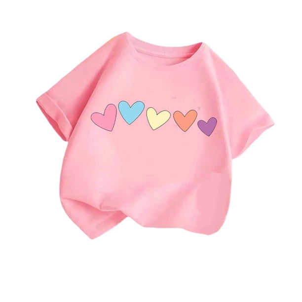 Blusas y camisas de manga corta con cuello redondo para niños pequeños, camisetas de moda con estampado de cuello redondo, blusa de manga corta para niña