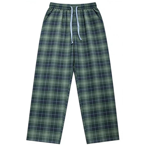 Casual Plaid Trousers for Everyday Comfort with Loose Fit Breathable Drawstring Waist Versatile Men’s Jeans Alternative for Casual Outings
