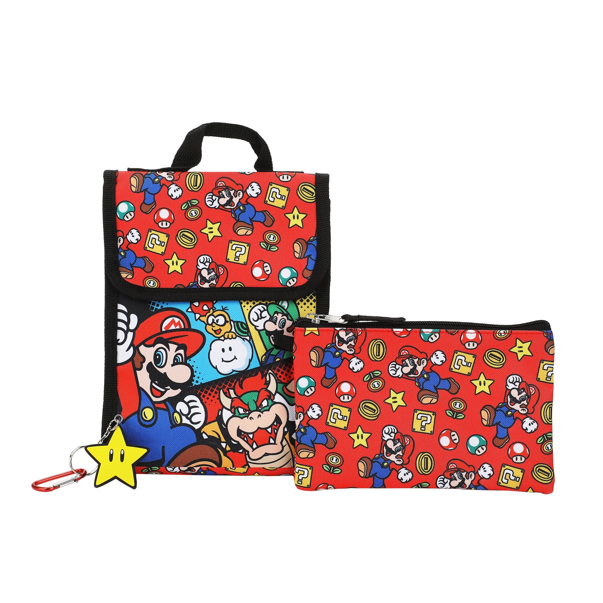 Ensemble De 5 Pièces Super Mario Avec Sac À Dos 16", Sac À Lunch, Trousse, Porte-Clés Et Mousqueton