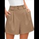 thumbnail image 3 of Pantalones Cortos de Trabajo Informales para Mujer, de Verano 2025, con Cintura Alta Elástica, Plisados, Aberturas Laterales y Bolsillos. Caqui S, 3 of 9