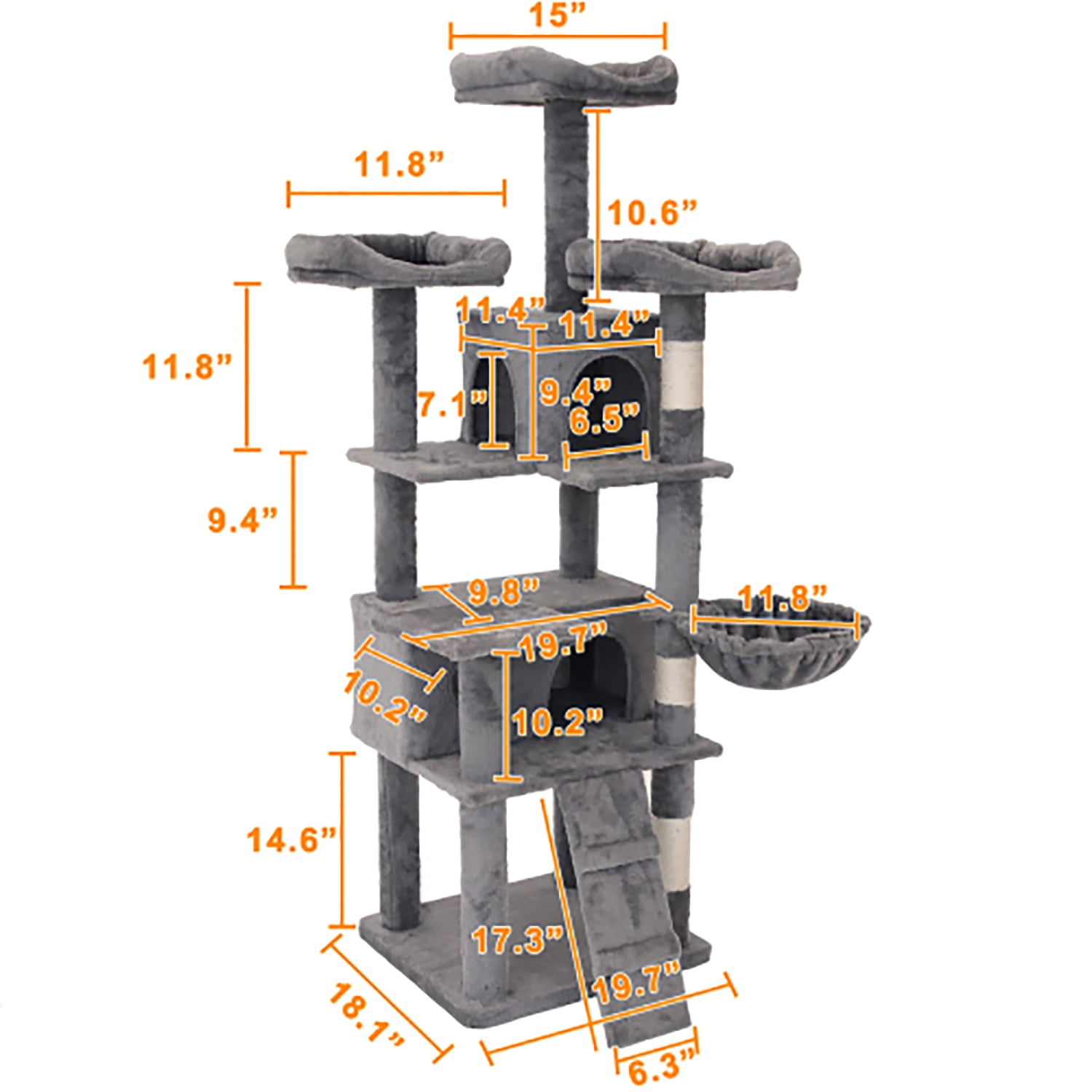 Kadyn 63" Cat Tree, Cat Climbing Stand for Large Cats 20 Lbs, Gray Cat Tower for Indoor Cats, Cat Climbing Tower Kadyn 63" Cat Tree, Cat Climbing Stand for Large Cats 20 Lbs, Gray Cat Tower for Indoor Cats, Cat Climbing Tower