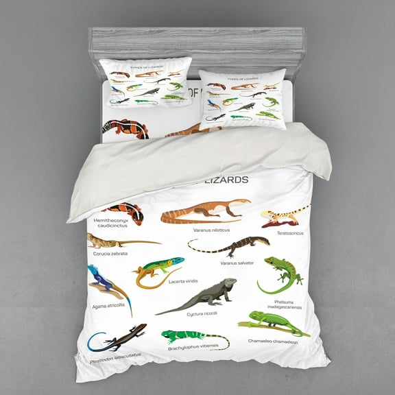 Ambesonne Colorful Bedding Set 4 Pcs, Exotic Lizard Reptiles, Queen, Multicolor