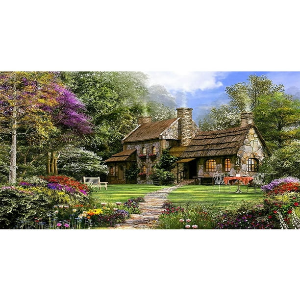 (Y151) Serie Paisaje Casa Con Paisaje Diamantes Redondos Resina 85*45CM 22 Colores