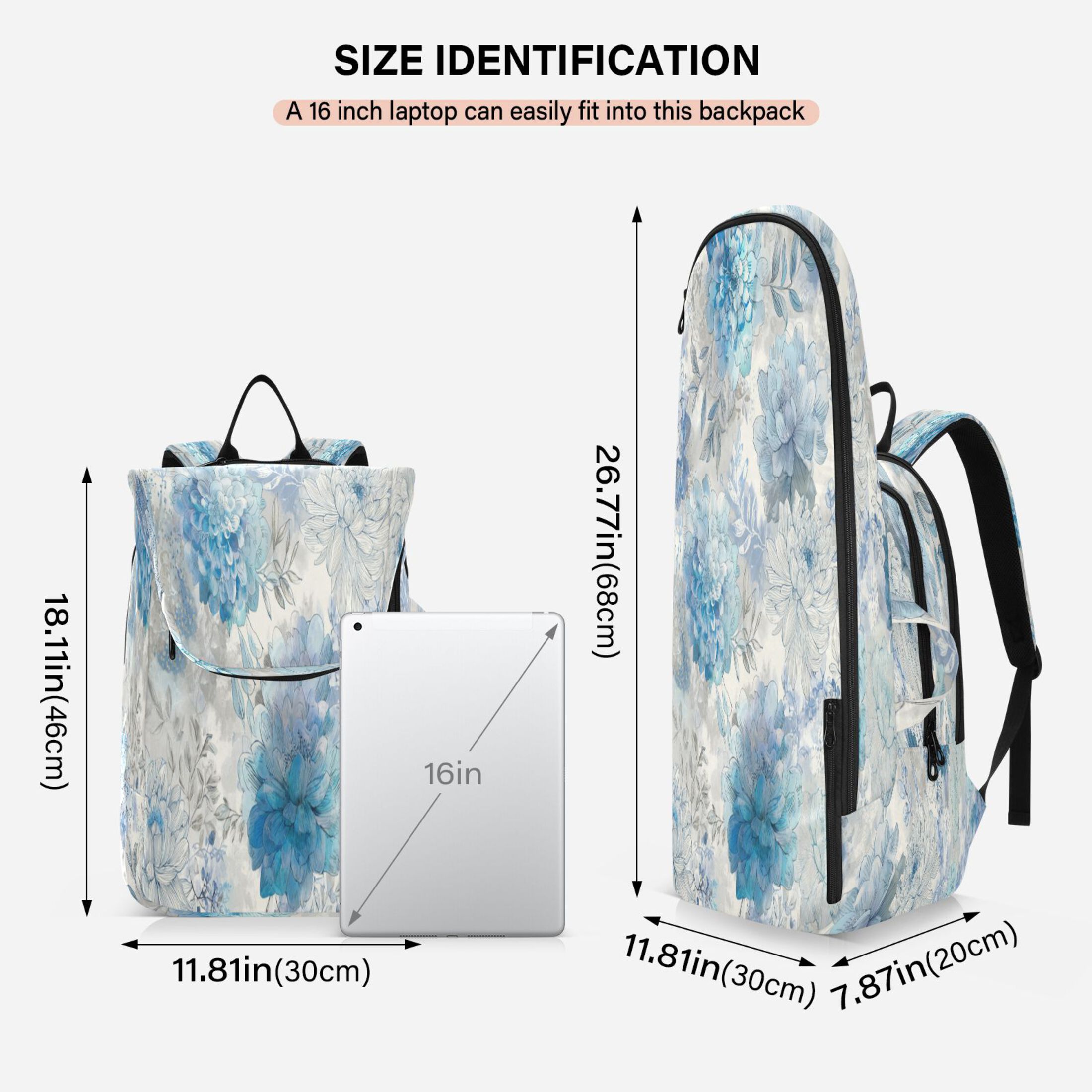2 Racquet Holder Tennis Backpack Tennis Racket Covers Gym Bags Bright Blue Blooming Peonies