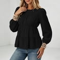 thumbnail image 6 of Hurxie Womens Puff Long Sleeve Babydoll Tops Summer Peplum Pleated T Shirts Casual Loose Fit Flowy Blouses Black,M, 6 of 8