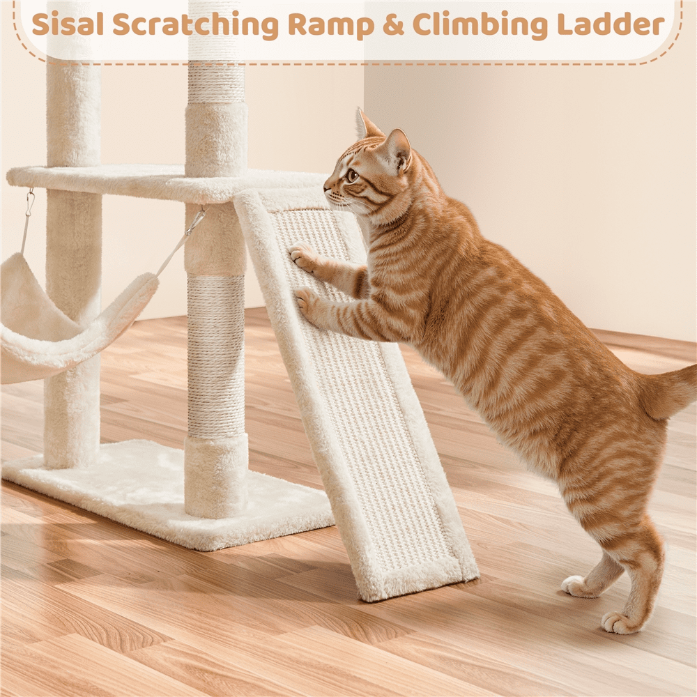 Renwick 54" Tall Multilevel Cat Tree with Hammock Scratching Posts, Beige