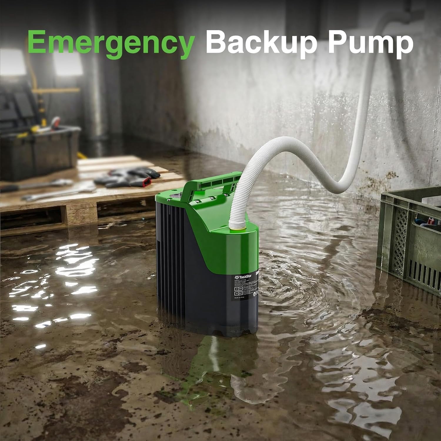 TaskStar Cordless Submersible Water Pump with Remote Control,  Battery Powered Sump Pump, Emergency Backup Water Drain Pump for Pool Pond Basement Garden Tub Camping