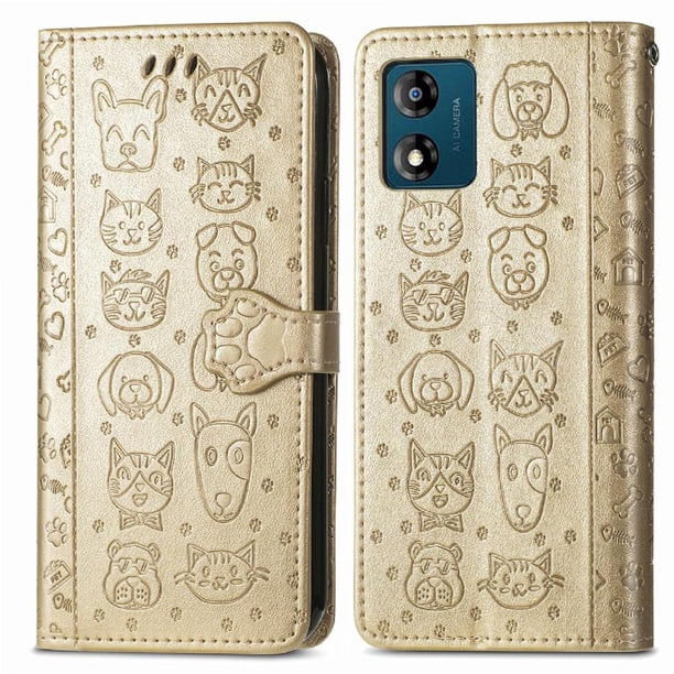 Funda Cartera FOXDOCK para MOTO E13 , Flip PU con Relieve de Gatos y Perros, Tarjetero y Soporte