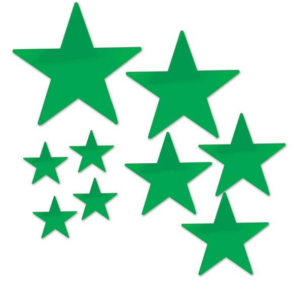 Club Pack of 108 Decorative Green Assorted Packaged Foil Star Cutouts 15"