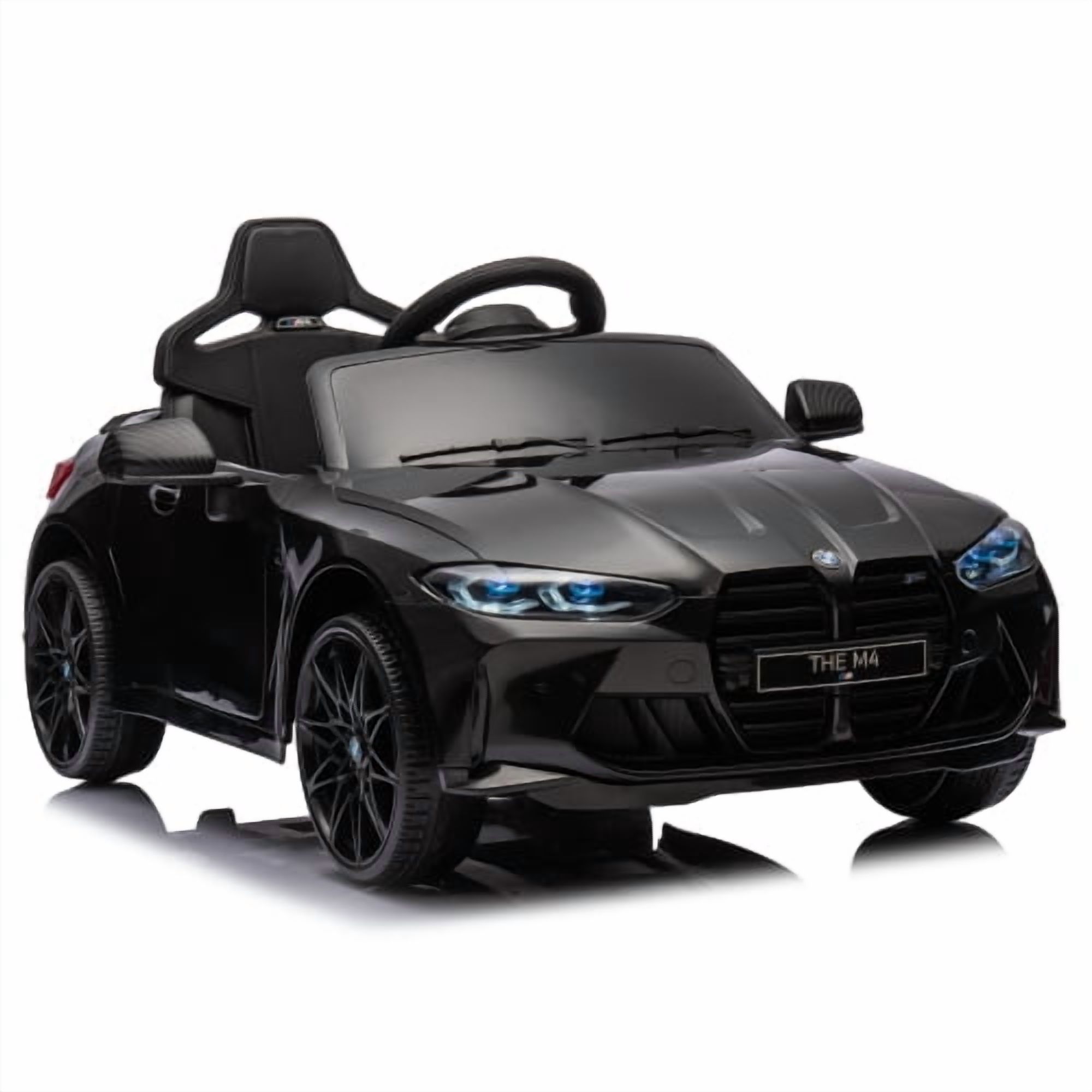 BMW M4 Kids Ride on Car Toy with Remote Control, 12V Powered Ride on Toys Cars W/Bluetooth/USB/MP3, Battery Display, LED, Handle with Wheels & Pull, Electric Car for Boy Girl, Black
