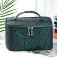 thumbnail image 5 of Large Retro Nylon Simple Fashion Lattice Waterproof Cosmetic Bag Storage Bag Travel Toiletry Bag Makeup Case BLUE, 5 of 8