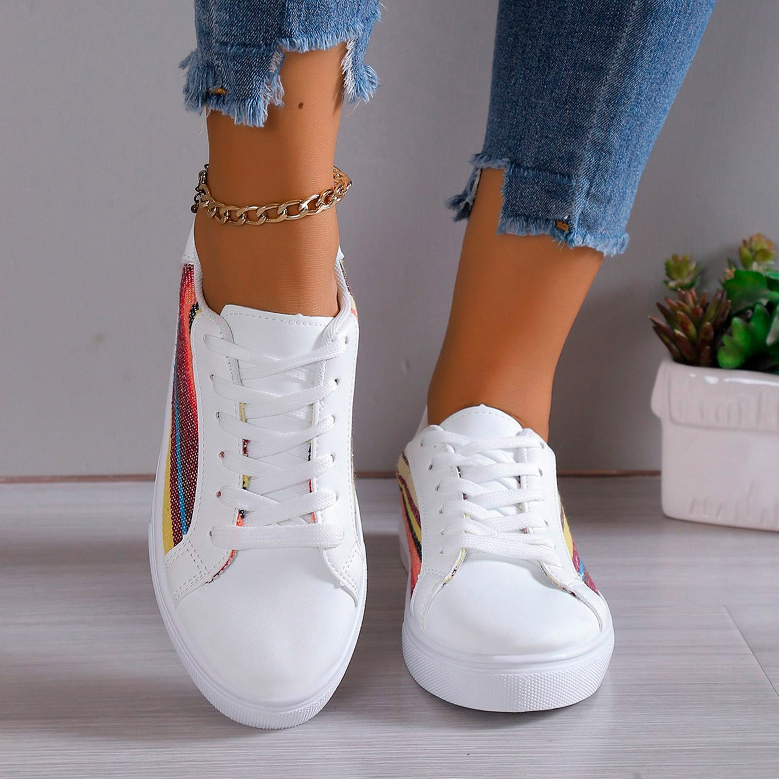 nsendm Chaussures Femmes Chaussures Femmes Adultes pour Femmes Robe Decontractee Mode Femmes Tete Ronde Chaussures Plates Non Glissantes Casual Lacets Chaussures Femme Chaussures Habillees Blanc 6.5 W...
