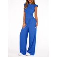 thumbnail image 2 of EASYBRA Women Casual Two Piece Outfit Ruffle Sleeve Top and Pleated Wide Leg Pants Summer Fashion Set, 2 of 7