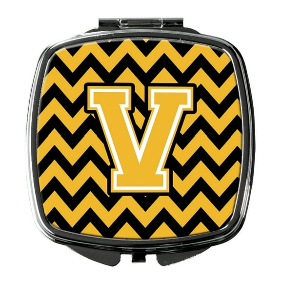 Letter V Chevron Black and Gold Compact Mirror