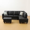 thumbnail image 4 of Sectional Couch, L Shaped Couch with Storage Ottoman, Leather Sofas for Living Room Apartment, Modern 3 Piece Sofa Set, Right Chaise, Black, 4 of 5