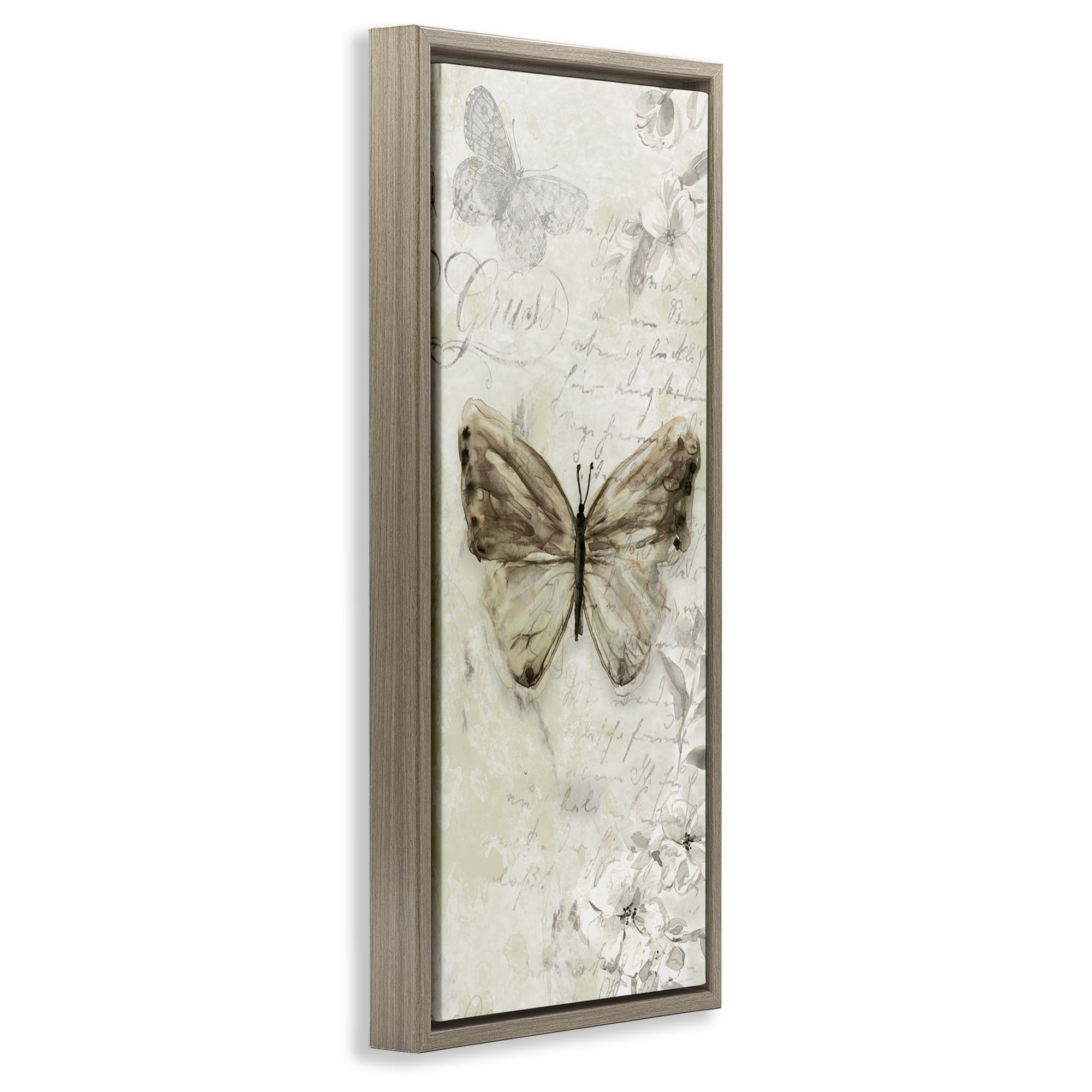 Stupell Industries Vintage Patterned Butterfly Animals & Insects Painting Brown Floater Framed Canvas Art Print Wall Art, 11 x 25