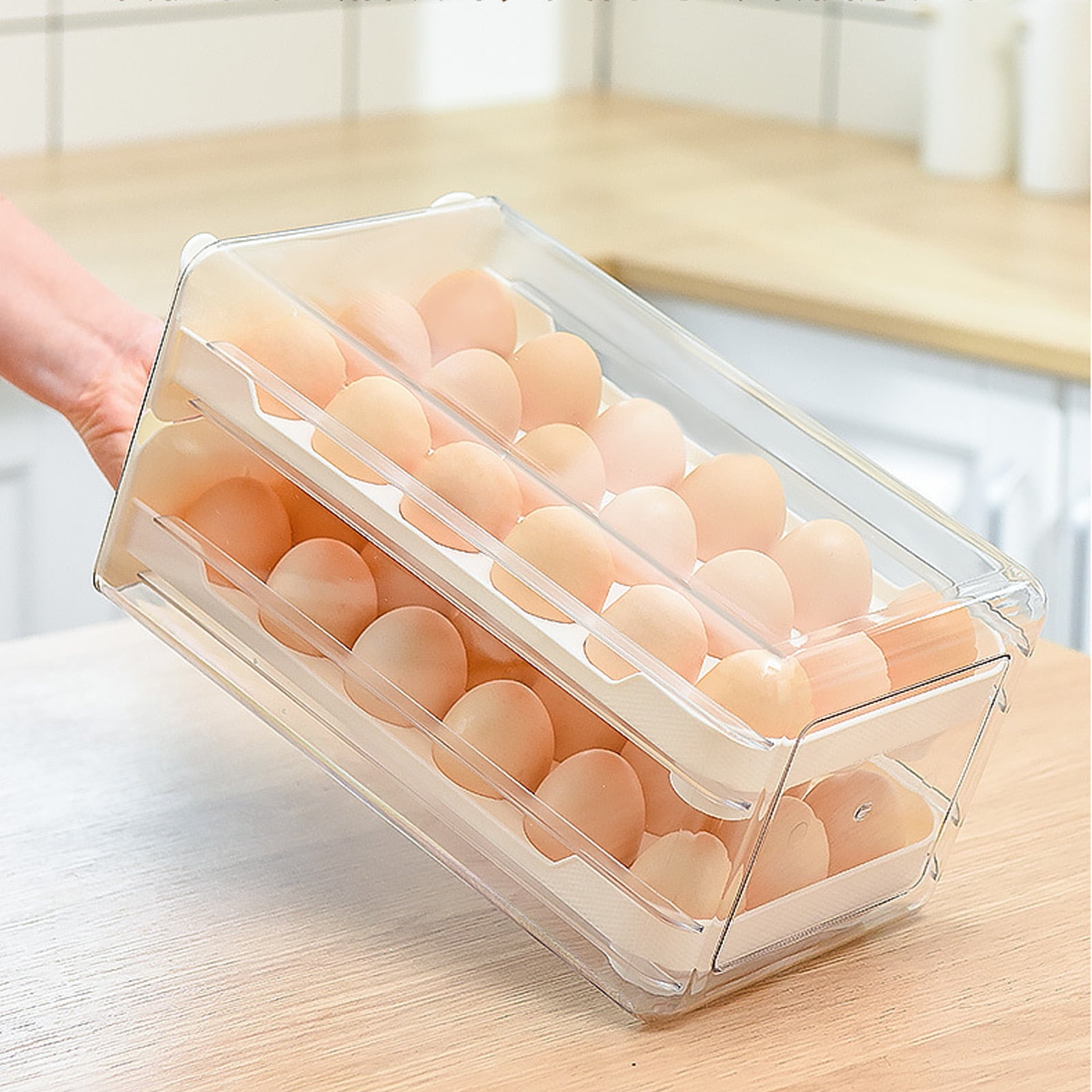Egg Container, Safe Plastic Space Saving Double Layer Drawer Egg Storage Holder Box Easy To Clean  For Refrigerator