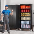 thumbnail image 2 of AUEYTVR 75" Tall Metal Garage Storage Cabinet with Wheels and Locking Doors and Tall Rolling Steel Tool Cabinet with 5 Adjustable Shelves for Garage,Home,Office,Shop (Black), 2 of 12