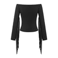 thumbnail image 5 of Endives Women's Long Sleeve Shirt Off Shoulder Western Cowboy Style Lightweight Sleeve with Tassel T Shirt Retro Shirt T Shirt Tunic Top Black, 5 of 7