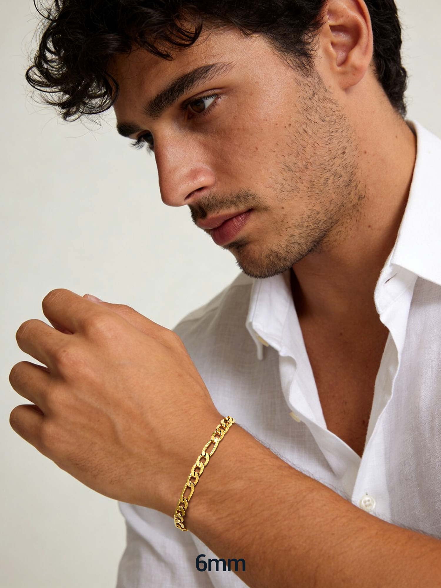 PROSTEEL Bracelet for Men Women Stainless Steel Gold Plated Figaro Chain Wrist Link Bracelets 6MM 7.5 inch Birthday Birthday Father Day Jewelry Gift for Him Dad Son Adult Age