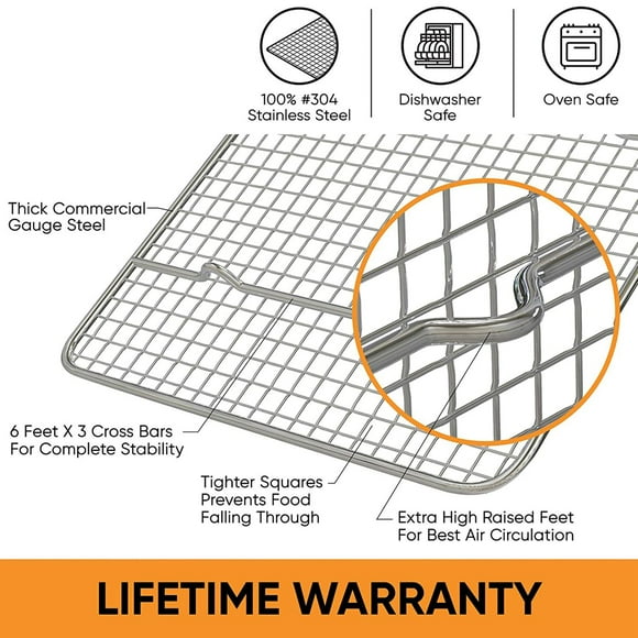 Cooling Rack and Baking Rack, Fits Quarter Sheet Pan, Stainless Steel, Wire Baking Cookie Bacon Racks for Oven 40X30cm