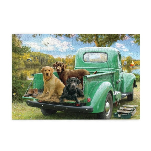 500 Piece Labradors Truck Lake Jigsaw Puzzle Fun And Challenging Adult Puzzle Game Unique Artwork Home Decor Great Gift Idea For Puzzle Lovers