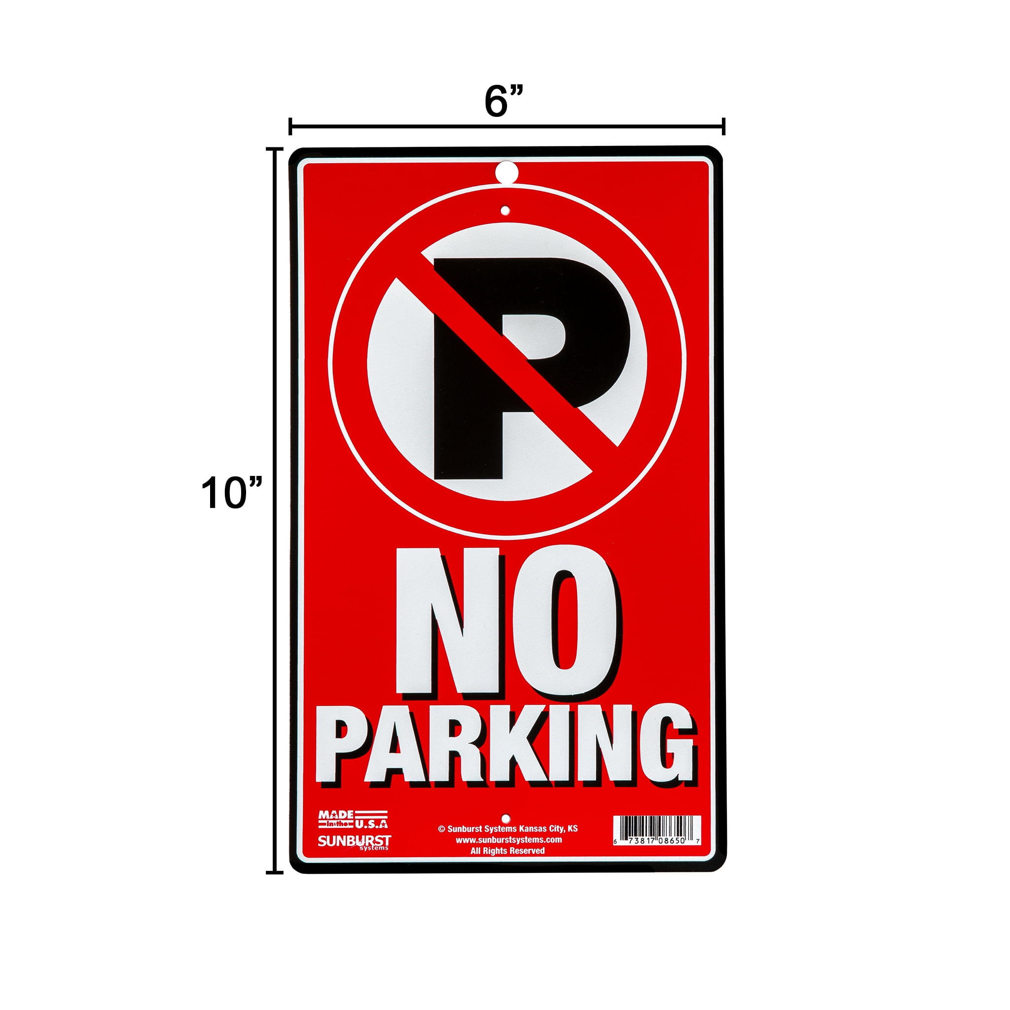 (4 pack) Sunburst Systems 8650 6" x 10" Red High Quality No Parking Plastic Sign