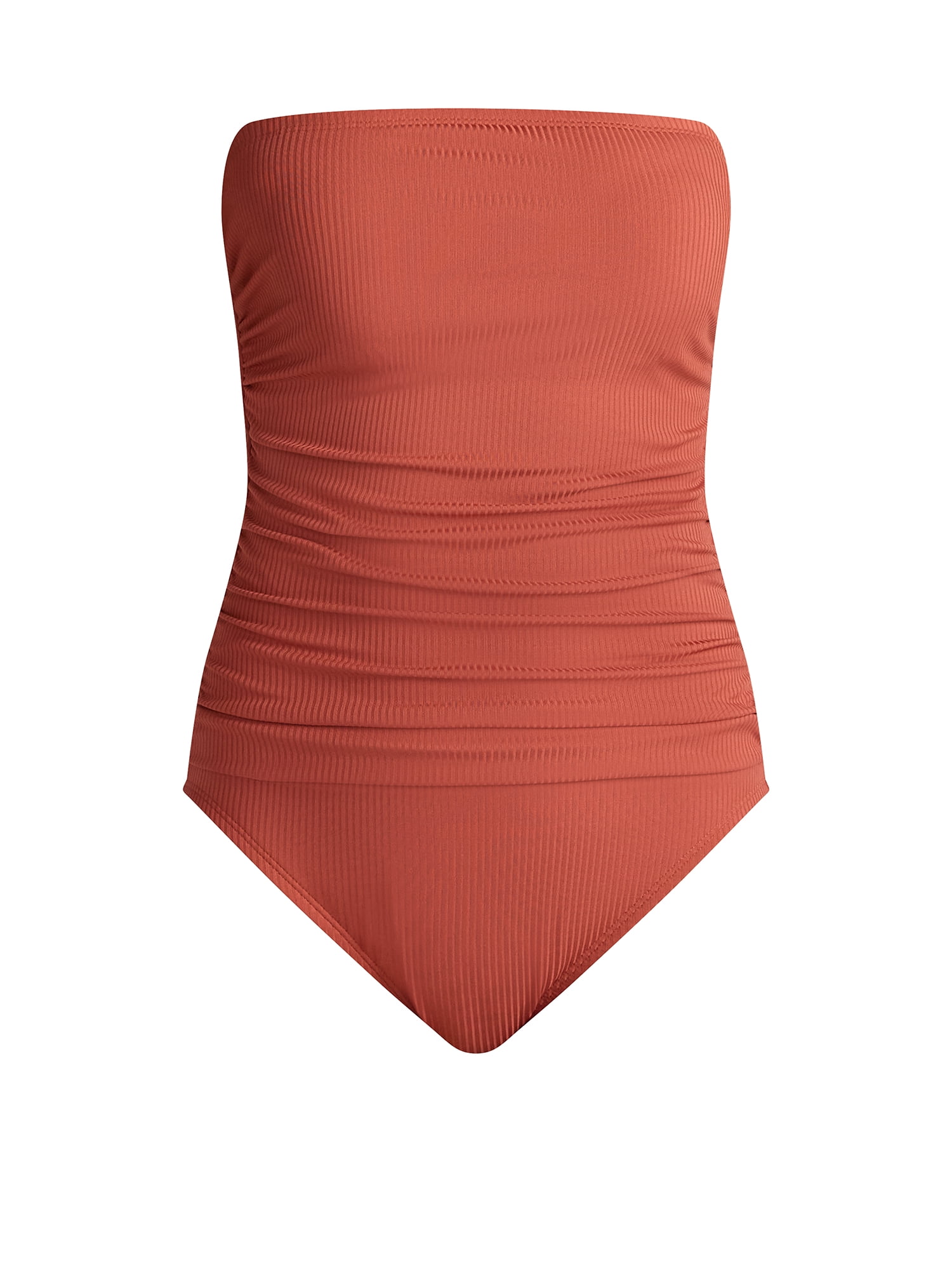 Time and Tru Women's and Women's Plus Ribbed Bandeau One Piece Swimsuit, Sizes XS-2X