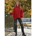 thumbnail image 6 of Women's Crewneck Batwing Long Sleeve Sweaters Fall Oversized Ribbed Knit Side Slit Pullover Tops, 6 of 8