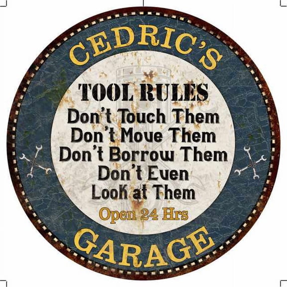 CEDRIC'S Garage Rules 12" Round Metal Sign Garage Wall Décor 100140015255