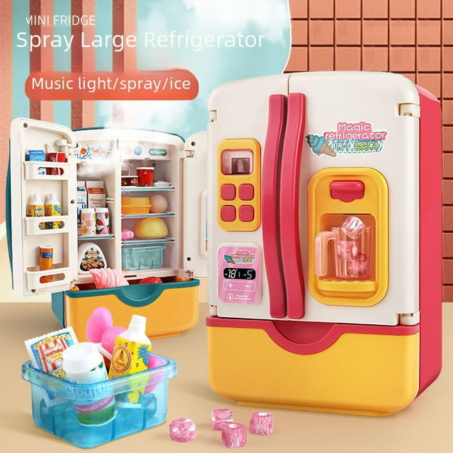 Interactive Kids' Play Kitchen Toy Refrigerator with Light & Sound Effects, Multifunctional Pretend Play Appliance for Boys & Girls Ages 4-6, Educational Motor Skills Development, Durable Plastic