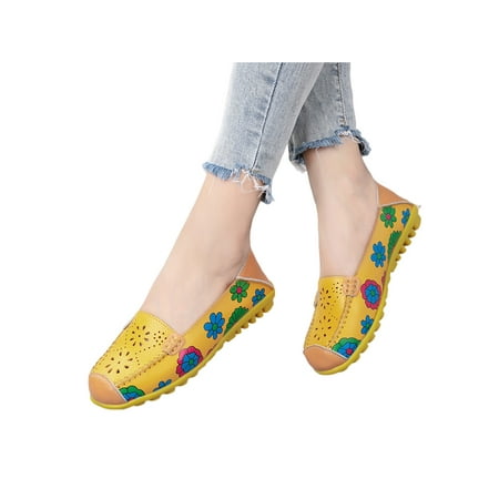 

Woobling Womens Casual Shoes Slip On Flats Floral Loafers Women Walking Shoe Comfortable Mocassins Cutout Non-slip Cutout Yellow 8.5