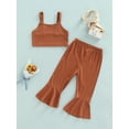 thumbnail image 2 of Chollius Toddler Girls Summer Outfits Solid Color Ribbed Sleeveless Crop Tops Elastic Waist Flare Pants 2Pcs Set, 2 of 9