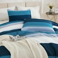 thumbnail image 5 of Navy Blue California King Comforter Set - 3 Pieces Cal King Oversized Lightweight Summer Colorblock Stripe Bedding Set (104x96In, 2 Pillowcases), 5 of 14