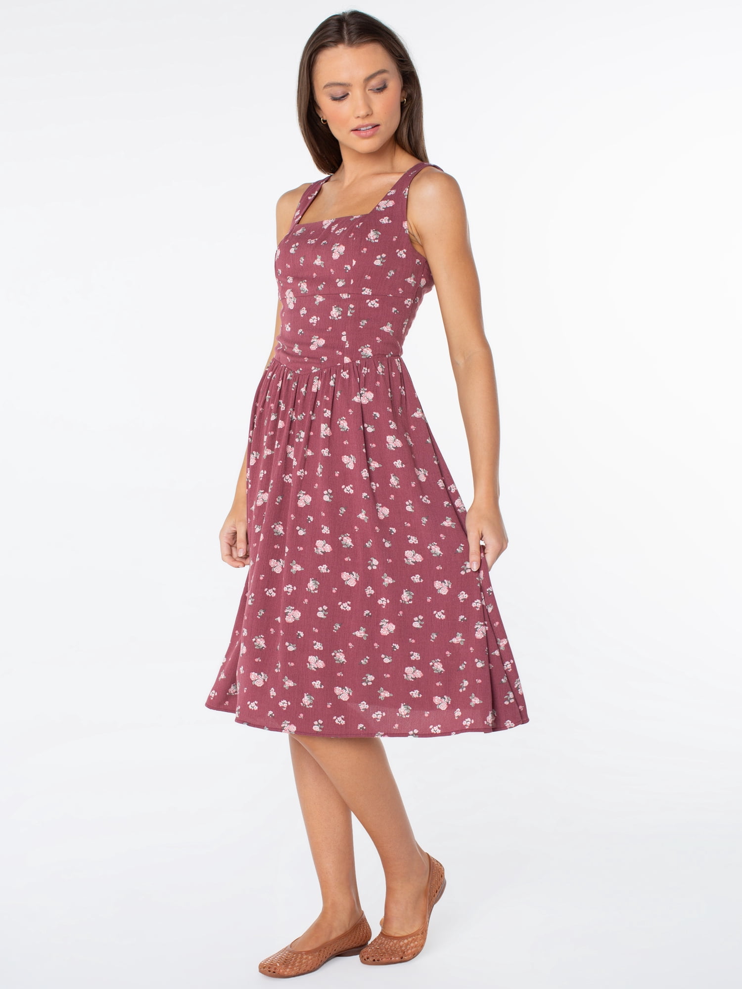 Celebrity Pink Women's Smocked Back Floral Tank Midi Dress, Sizes XS-XXXL