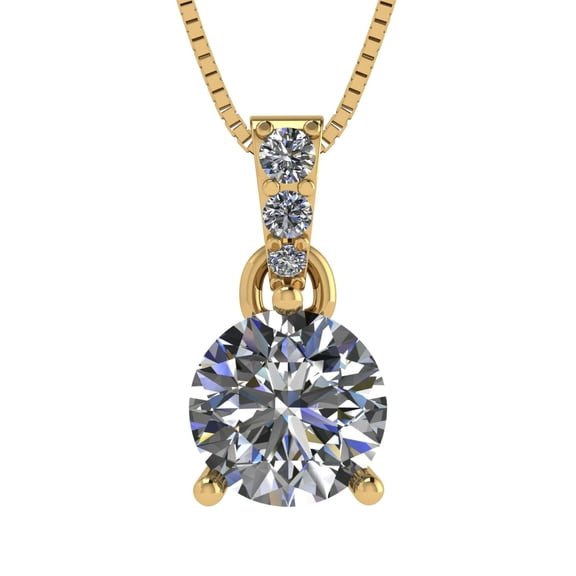 1 Carat Round Solitaire Necklace for Women Simulate Diamond, Silver and Pure Brilliance Zirconia - Yellow Gold Plated