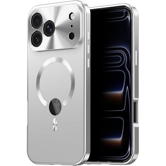 Magnetic Metal Edge Full Body Military Drop Protection for iPhone 17 Case,Compatible with ,Rugged Built-in Privacy Screen Protector Logo View Shockproof Cover,Silver