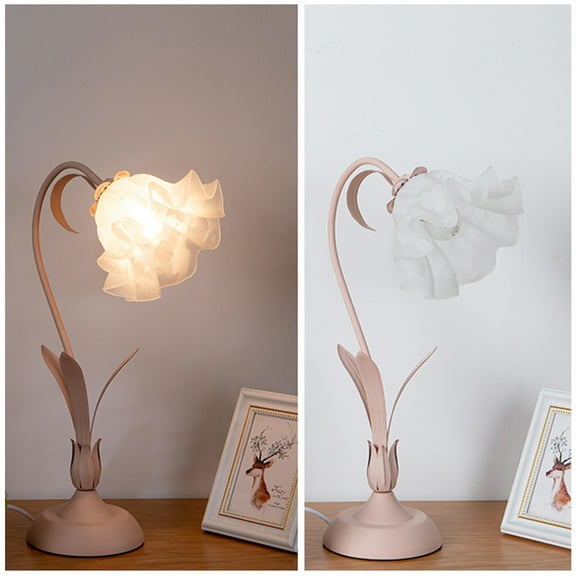Pink Flower Bedside Lamp Tiffany LED Table Lamp Glass Shade for Bedroom Desk for Studies, Bedrooms, Cafe