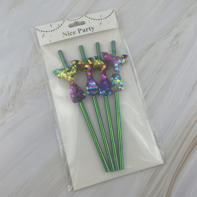 Disposable Straw, Party Sequins, Fish Scales, Color Three-dimensional Fish Tail, Decorative Paper Straw