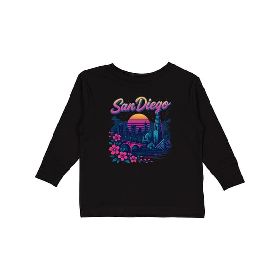 Inktastic San Diego Retro Sunset Skyline Boys or Girls Long Sleeve Toddler T-Shirt