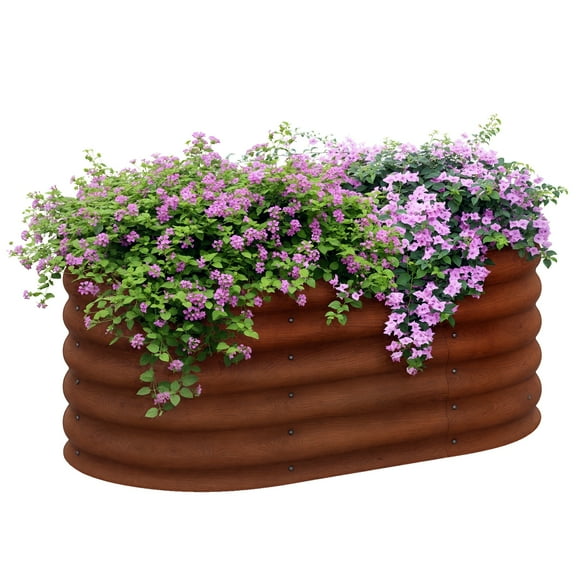 Galvanized Raised Garden Bed Kit, Outdoor Metal Elevated Planter Box with Safety Edging, Easy DIY Stock Tank for Growing Flowers, Herbs & Vegetables, Brown 3.5' x 2' x 1.4'