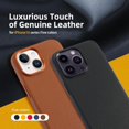thumbnail image 2 of Genuine Leather Case for iPhone 16 Pro Max (6.9 inch), Stylish Litchi Leather case with Soft Fiber Lining, Lip Screen Protection, Compatible with MagSafe ,Saddle Brown, 2 of 5