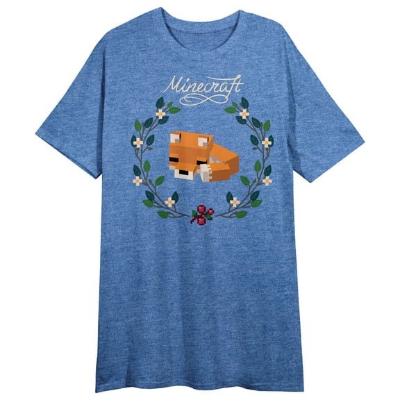 Minecraft Fox Crew Neck Short Sleeve Blue Heather Women's Night Shirt
-Medium