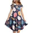 thumbnail image 1 of LOVZFMLL Fashion Girls' Summer Short Sleeve Ruffled Pockets Round-Neck Printed Dress, 1 of 5