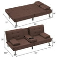 thumbnail image 6 of Lumihaven Futon Sofa Bed Folding Leather Modern Couch with 2 Cup Holders,Removable Armrests,Brown, 6 of 7