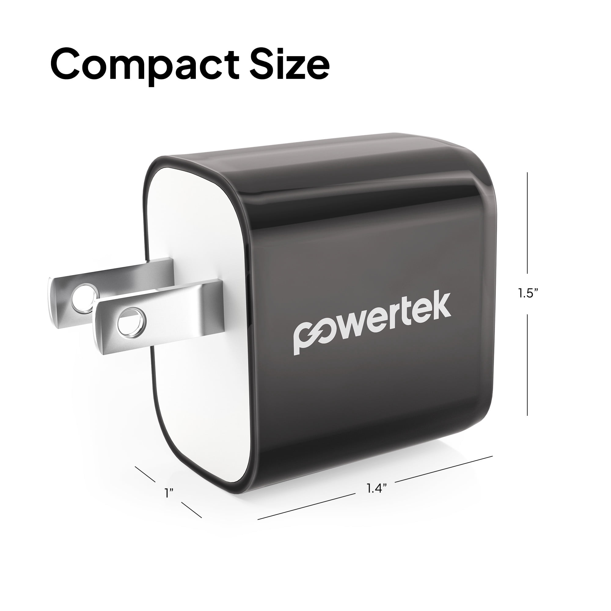 Powertek Luxe 20W USB-C + 18W USB-A Fast Charging Dual Port Block, Gray, Compatible with iPhone, Android, Tablets & USB Devices, Compact Travel Adapter