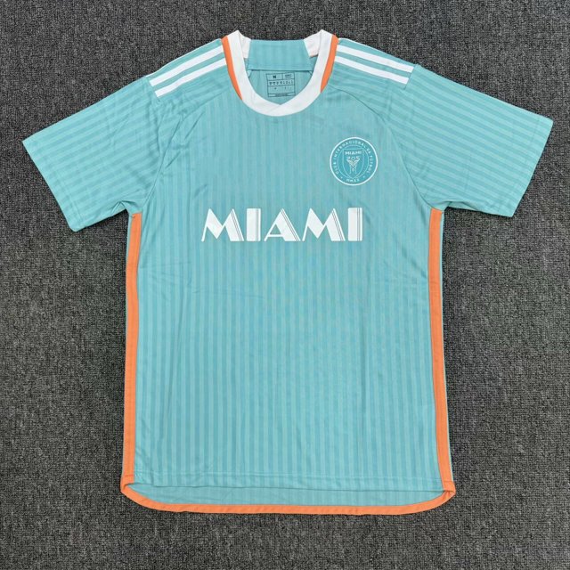 Camiseta De Fútbol Clásica Azul Claro De Verano De Manga Corta Del Segundo Equipo Invitado De Miami Para La Temporada 24-25L